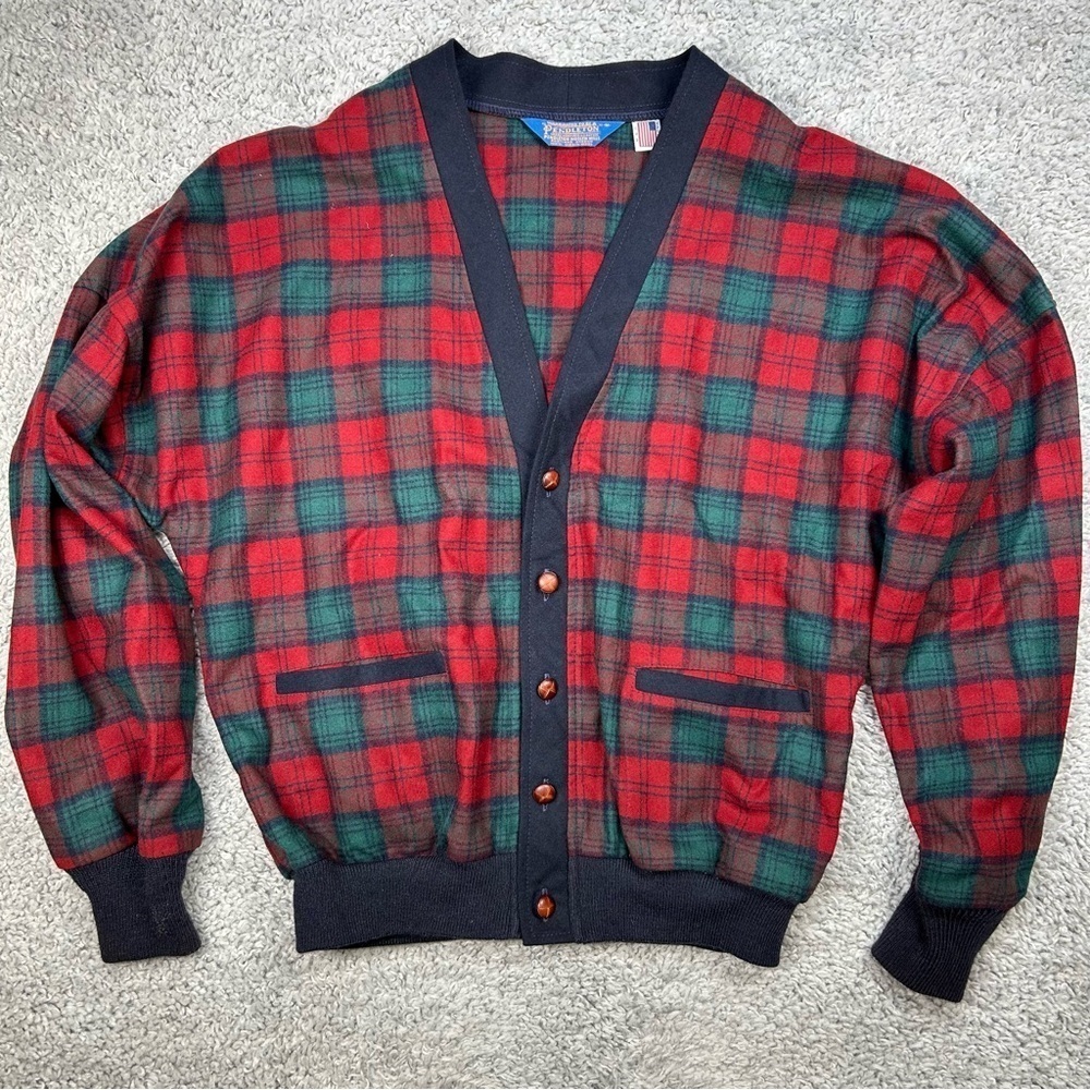 Pendleton Sweater Womens Medium 100% Wool Cardigan Vintage Plaid Made in USA
